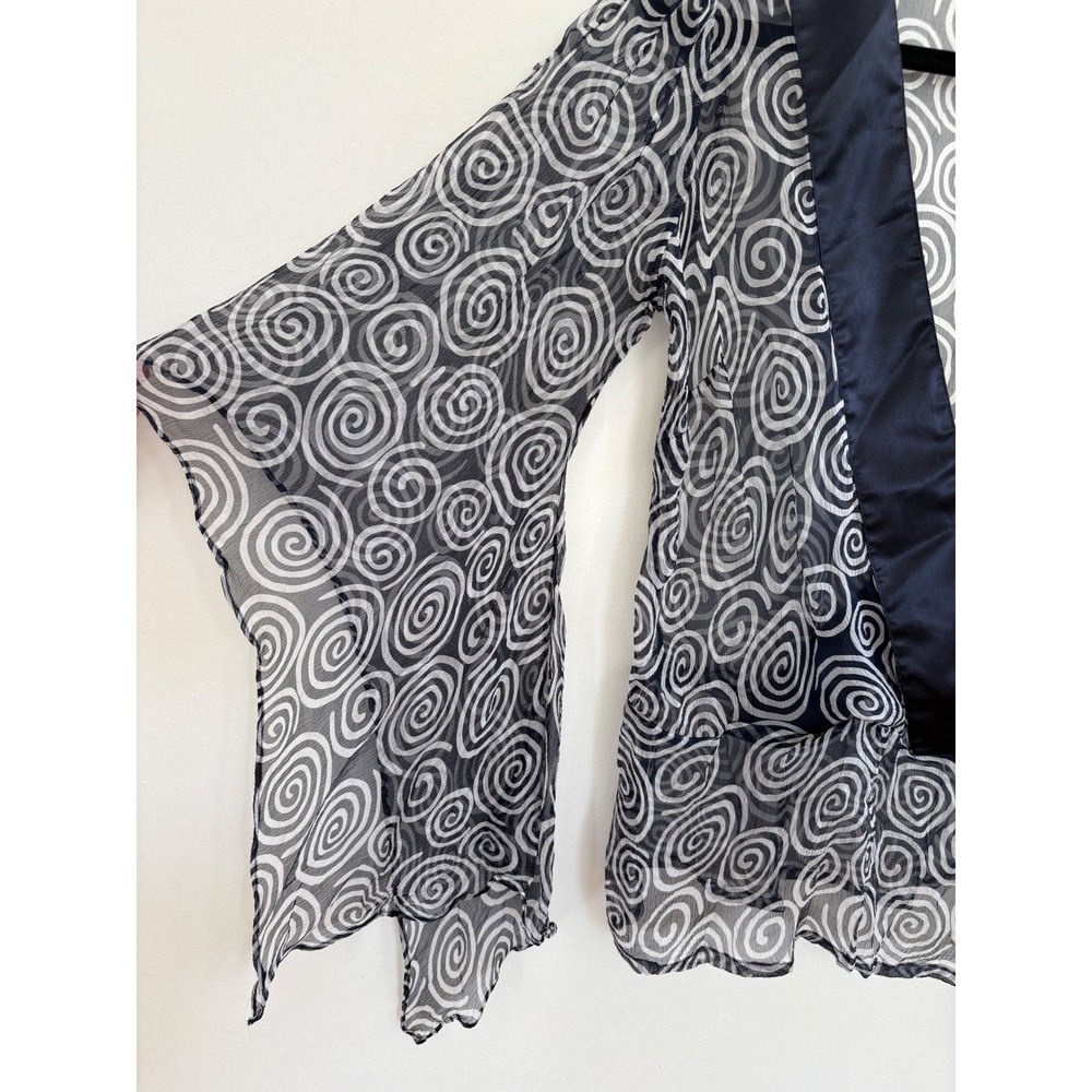 Saint Tropez West Silk Blouse Boho Sheer Kimono Bell Sleeve Whimsigoth| M
